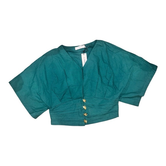 Commense Tops - COMMENSE Cotton & Linen Kimono Sleeve Button Top COLOR - Army Green NWT XL